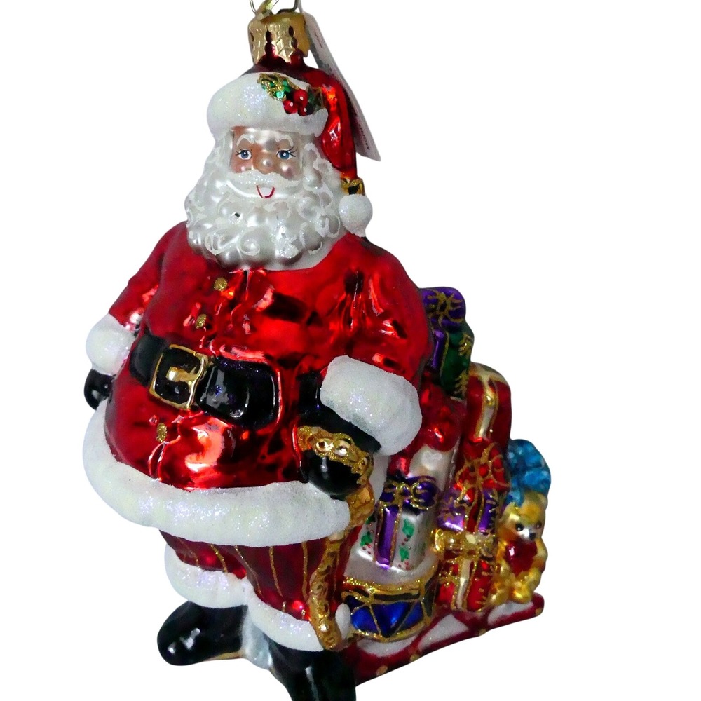 Christopher Radko Ready To Go Santa Sleigh Glass Christmas Ornament 1018616 New